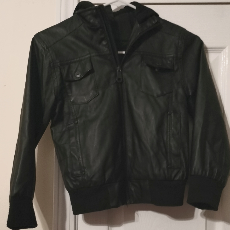 Black Faux Leather Hooded Jacket